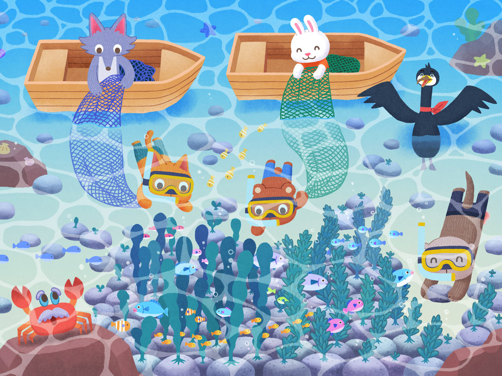 こどもたちの海や自然・未来を思いやる心を育むデジタル教育絵本2作品を制作。